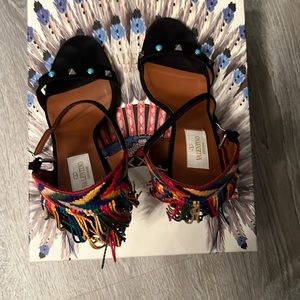 Valentino Garavani studded Stiletto Sandals with colorful fringe back size 38